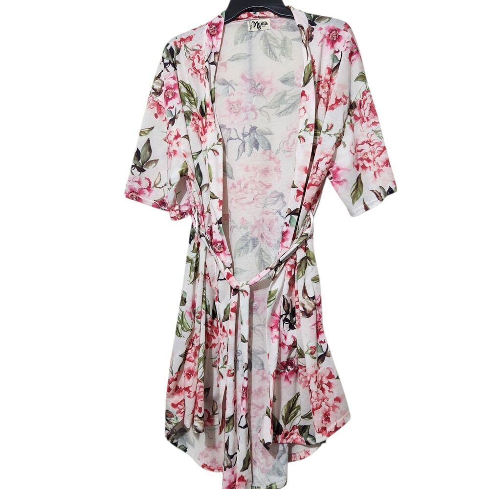 Show Me Your MuMu Brie Robe Womens Short Sleeve Pink Floral Print One Size